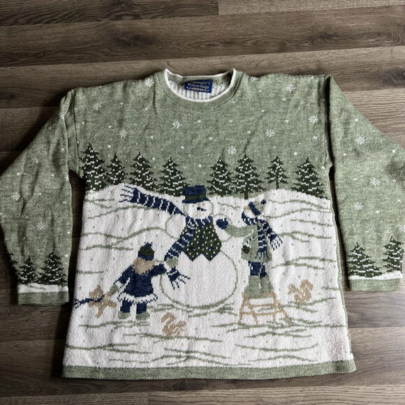 VTG Willow Ridge Sweater Womans Medium Acrylic Winter Snowman Nature Made in USA - Picture 1 of 8